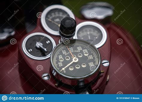 Speedometer Gauge Of A Vintage Motorcycle Stock Image Image Of Detail