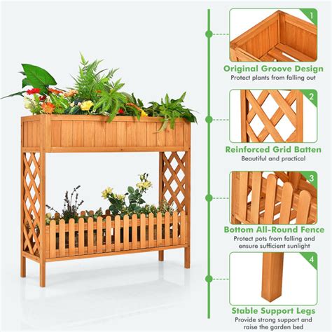 2 Tier Raised Garden Bed Elevated Wood Planter Box For Vegetable Flower