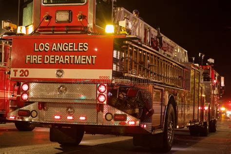 Los Angeles Fire Department Ladder Truck Rear View Editorial