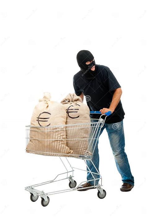 Happy Robber With Sack Full Of Dollars Stock Photo Image Of Moneybag