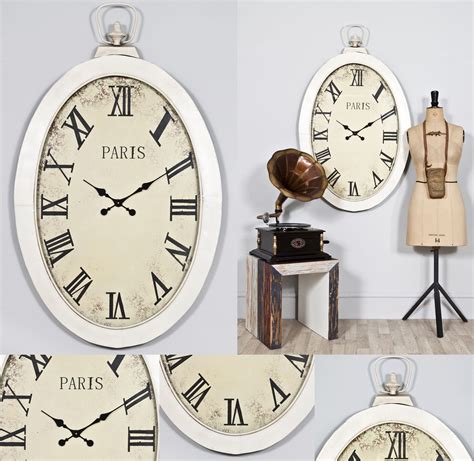 Large Vintage Style White Oval Pocket Watch Wall Clock Jacob