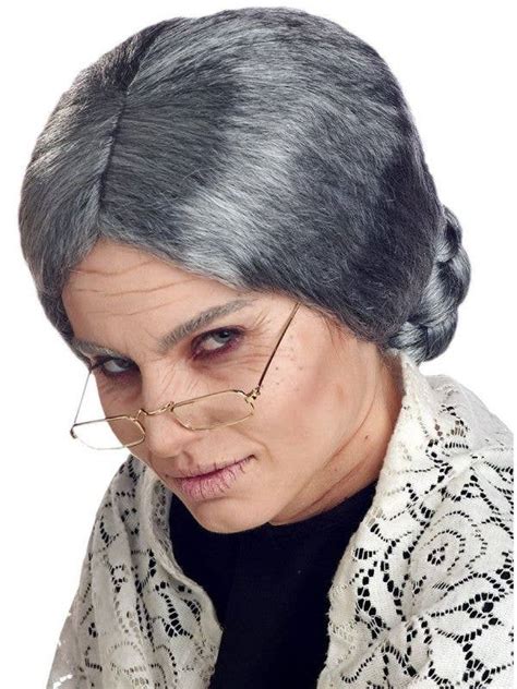 women s grey grandma wig old lady costume wig grey wig with bun