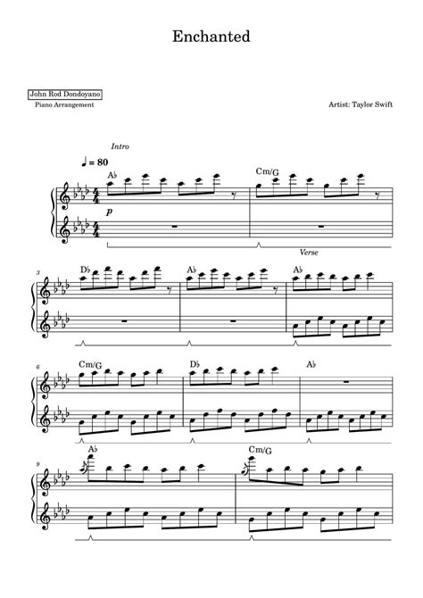 Taylor Swift Enchanted Piano Sheet Sheet By John Rod Dondoyano