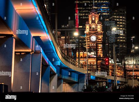Melbourne City Skyline At Night Stock Photo Alamy
