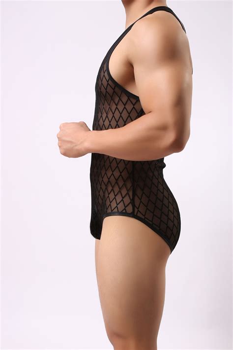 Sexy Mens Jumpsuit See Through Bodysuit Undershirt Breathable Leotard Underwear Ebay