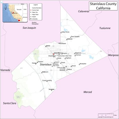 Map Of Stanislaus County California Showing Cities Highways