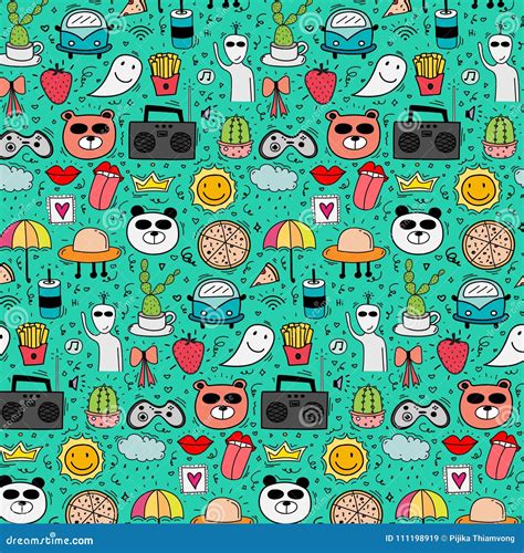Pattern With Hand Drawn Doodle Lovely Background Doodle Funny Stock