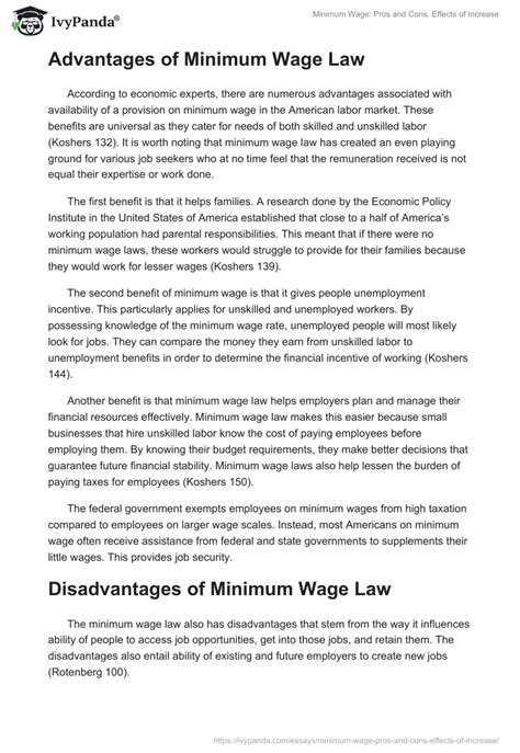 Minimum Wage Pros And Cons Effects Of Increase 1606 Words