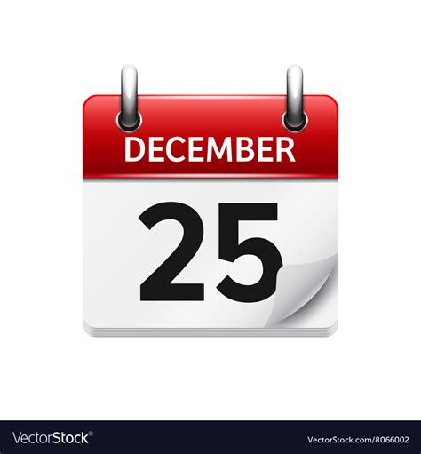 December 25 Flat Daily Calendar Icon Royalty Free Vector