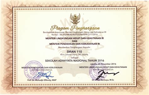 Sertifikat Dan Penghargaan Sma Negeri 110 Jakarta