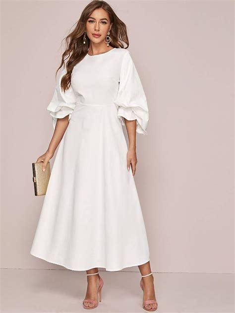 Gathered Sleeve Solid Maxi Dress Shein Eur Solid Maxi Dress Long