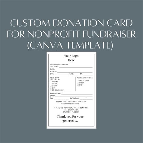 Custom Printable Donation Card For Nonprofit Fundraiser Etsy