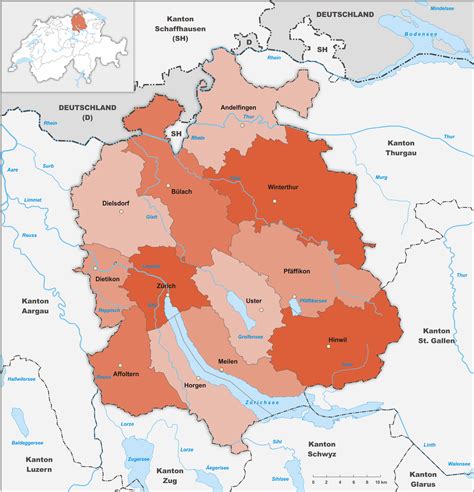 Der kanton zürich liegt flächenmässig im oberen mittelfeld, weist eine hohe bevölkerungsdichte auf und. File:Karte Kanton Zürich Bezirke 2010.png - Wikimedia Commons