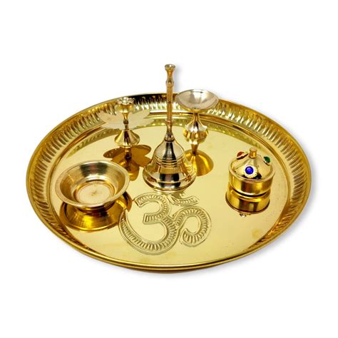 Hashcart Brass Puja Thali Set 875 Inch Pooja Thali Aarti Thali With