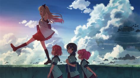 Four Female Anime Characters Walking Hd Wallpaper Wallpaper Flare