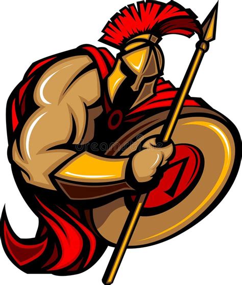 Spartan Trojan Mascot Vector Cartoon With Spear An Stock Vector Image