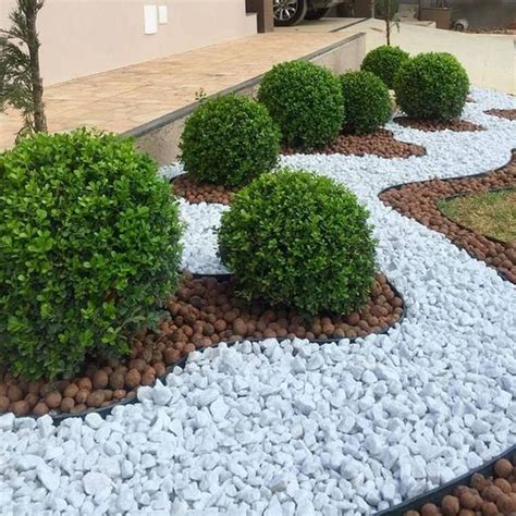 Excited Front Yard Landscaping Ideas With White Rocks Decor Renewal