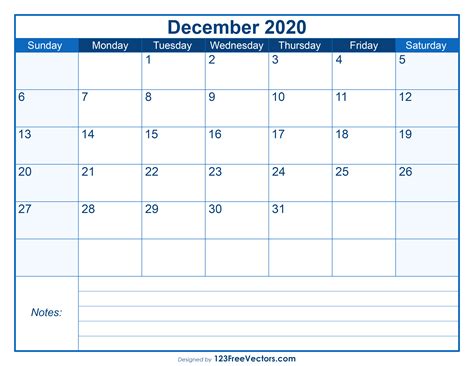 Free Blank Printable December Calendar 2020