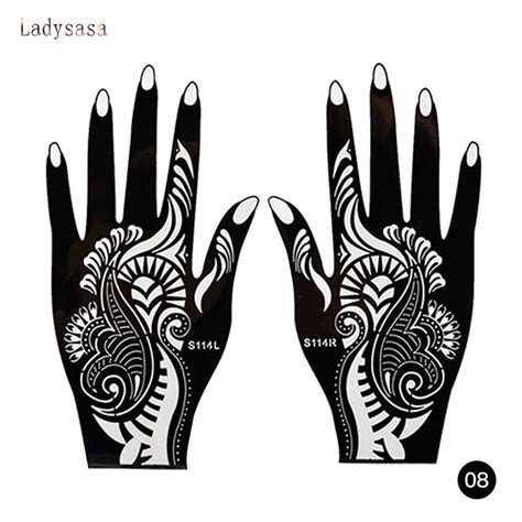 2pcs set mehndi black henna tattoo temporary hand tattoo body art sticker template india flower