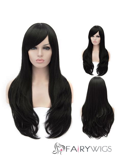 28 Inch Capless Wavy Black Synthetic Hair Wigs Real Hair Wigs Wig