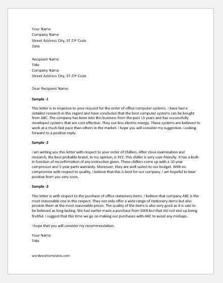 This helps him get started and. Recommendation Letter for a Product or Services | Word ...