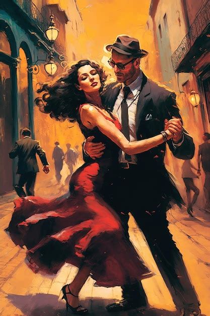 Premium Photo A Painting Of A Man And Woman Dancing In A Street