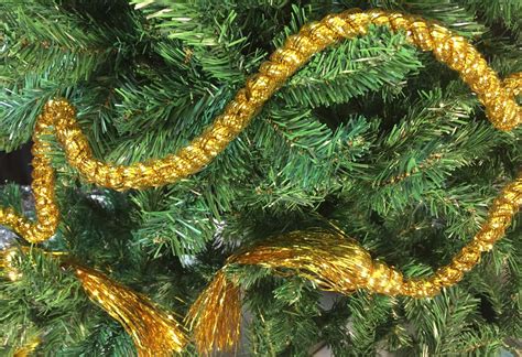 2m Christmas Decoration Gold Rope Tinsel Garland With 18cm Tassels For