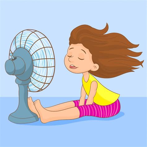 Sweating Girl Cooling Herself With A Fan Vector Premium Download