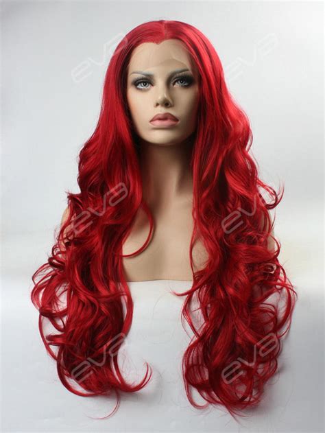 Red Long Wavy Synthetic Lace Front Wig All Synthetic Wigs EvaHair