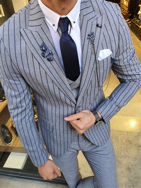 Buy Navy Blue Slim Fit Pinstripe Suit By With Free Shipping