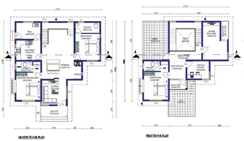 Architecture House Ground Floor And First Floor Plan Autocad Drawing