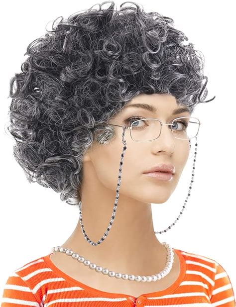 Amazon Com Old Lady Custume Set Grandmother Wig Wig Caps Madea Granny Glasses Eyeglass