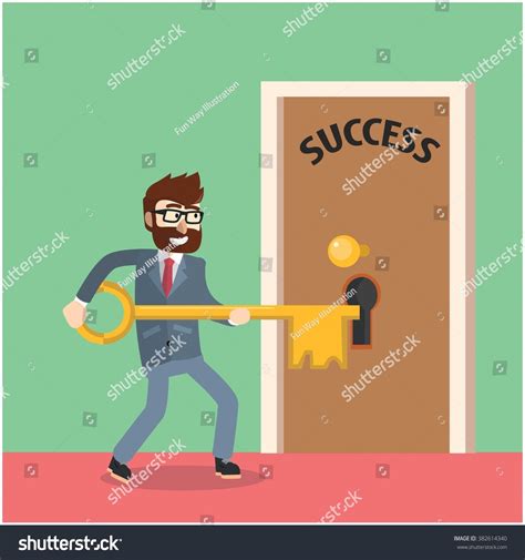 Business Man Unlocking Success Door: vector de stock (libre de regalías
