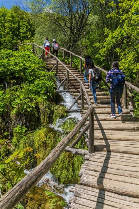 Plitvice Croatia May 24 2019 Tourists Visit Plitvice Lakes