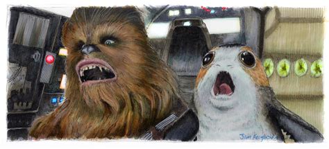 Star Wars The Last Jedi Chewie And Porg Print By Jim Ferguson