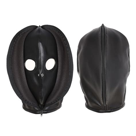 Bdsm Sex Slave Leather Hood Adult Game Openable Full Head Bondage Sensory Deprivation Mask Hood
