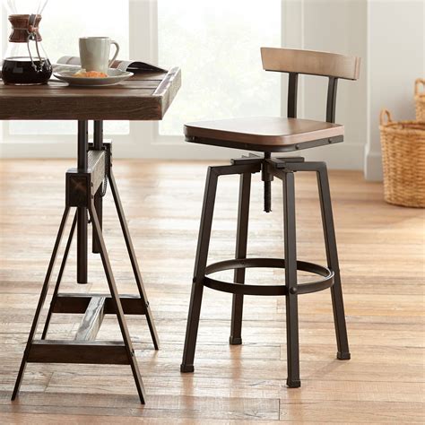 Elm Lane Roark Bronze Swivel Bar Stool Brown 29 1 2 High Industrial