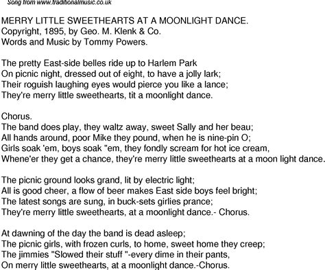 Dancing In The Moonlight Lyrics - Old Time Song Lyrics for 47 Merry Little Sweethearts At A Moonlight Dance