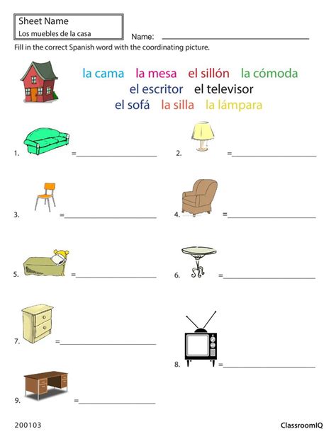 Basic Spanish Word To Object Worksheet From Classroomiq Level1