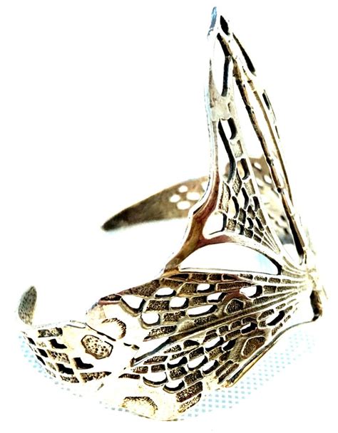 20th Century Art Nouveau Style 925 Sterling Silver Dragonfly Cuff