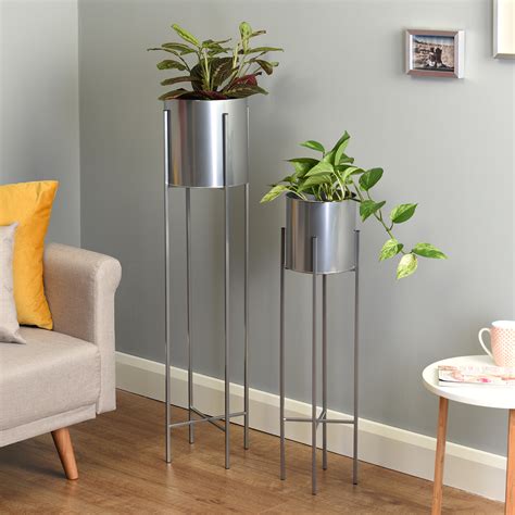 Hartleys Deep Tall Modern Plant Pot With Stands Set Modern Freestanding