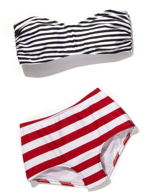 Norma Kamali Striped Bandeau Bikini Top And Striped High Waisted Bikini
