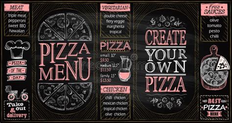 Pizza Menu Chalkboard Set Template Stock Vector Illustration Of