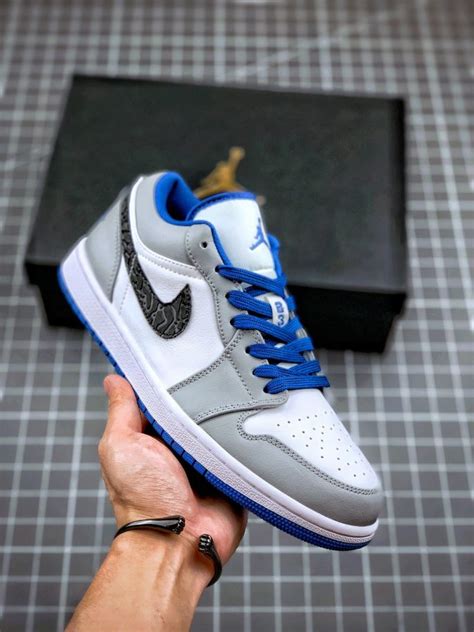 Air Jordan 1 Low Whitetrue Blue Cement Grey Black For Sale Sneaker Hello