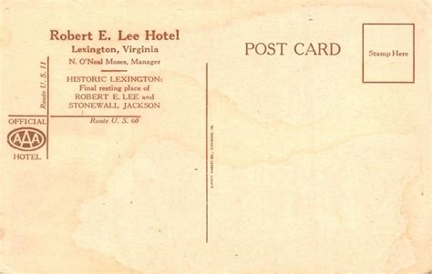 Lexington Va Robert E Lee Hotel Advert Postcard Gen Robert E Lee