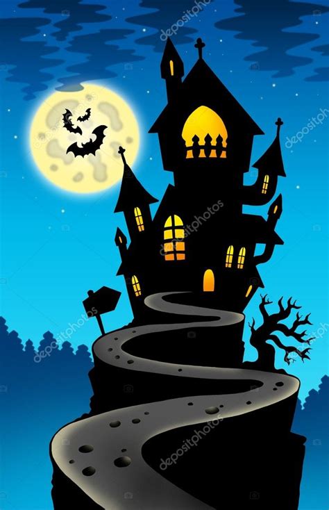 Haunted House On Hill With Moon — Stock Photo © Clairev 3690527