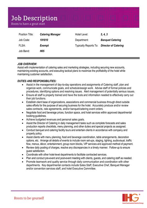 Sample Catering Sales Manager Job Description | Templates at