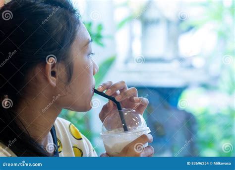 Woman Drinking Iced Coffee Stock Photo Image Of Lifestyle 83696254