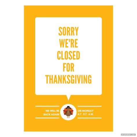 Thanksgiving Closed Sign Printable