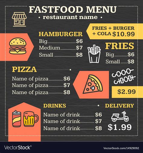 Fastfood Menu For Restaurant Or Cafe Poster Vector Image